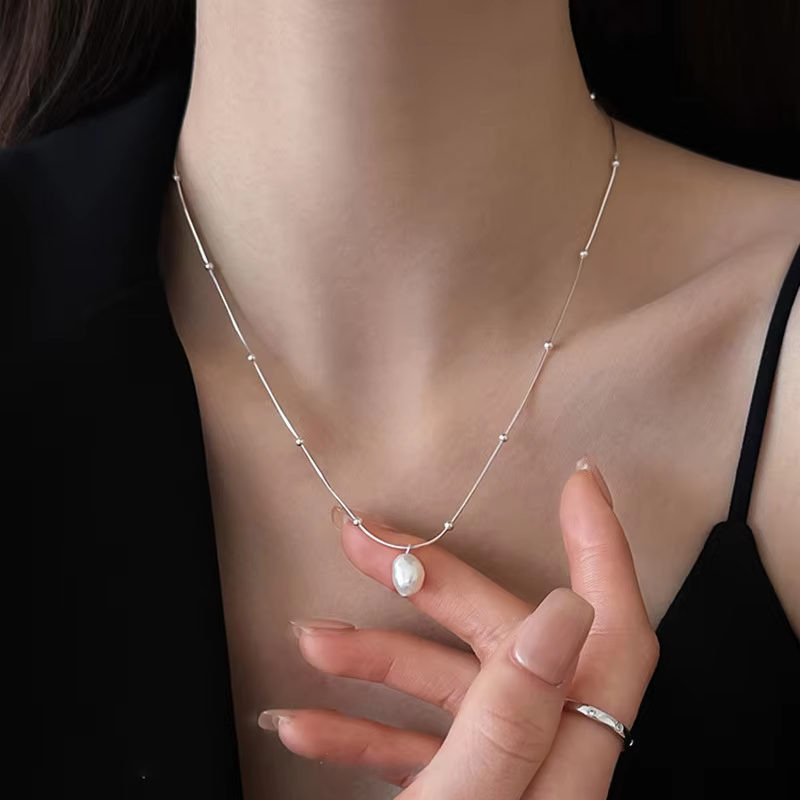 여성을 위한 담수 진주 펜던트 목걸이, 은색 체인, 섬 - Pearl Choker Necklace Vintage 리뷰 및 가격