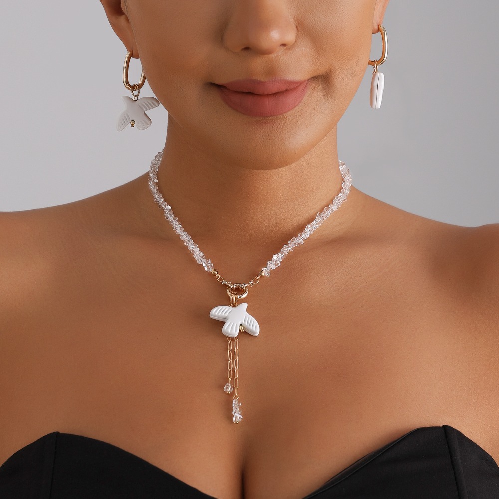 화이트 도브 진주 초커 목걸이 귀걸이 여성용 버드 펜던 - Layered Pendant Necklace Aesthetic 리뷰 및 가격